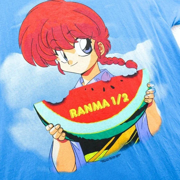 Vintage Ranma Shirt Mens Large 90s Anime Screen Stars Manga Tee Watermelon 1/2